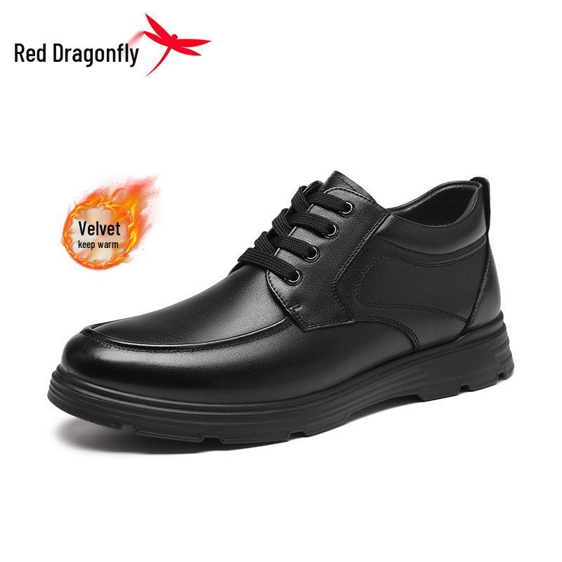 Red Dragonfly Men s High-Top Winter Leather Shoes with Thick Fleece 42 с подкладкой из черного флиса