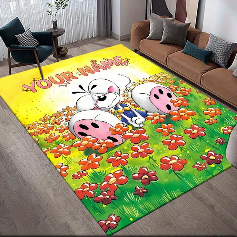 Custom Name,Diddl Home Sofa Decoration for Living Room & Bedroom, Non‑Slip Play Flannel Floor Mat for Game Room