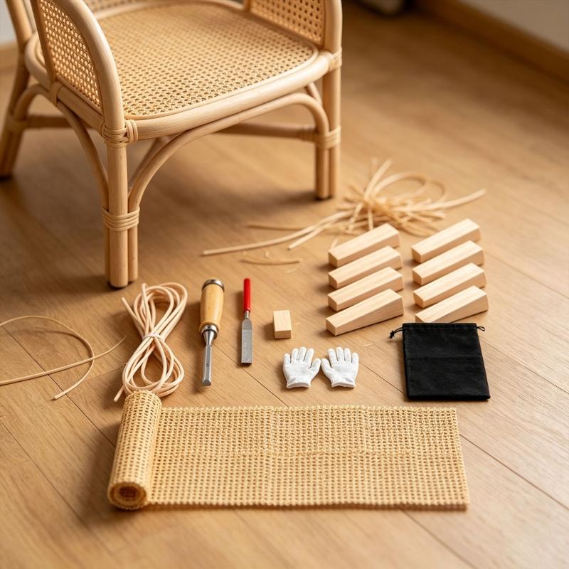 14 Piece Rattan Repair Set with Natural Rattan Sheet, Repair Parts and Hand Tool for Chair Reweaving, Seat Repair Supply