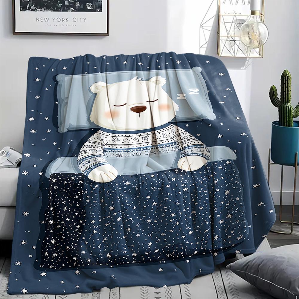 Polar Bear Print Flannel Blanket, High quality Comfortable for All Seasons, Home Decor, Warmth and Comfort, Perfect for Christmas Gifts