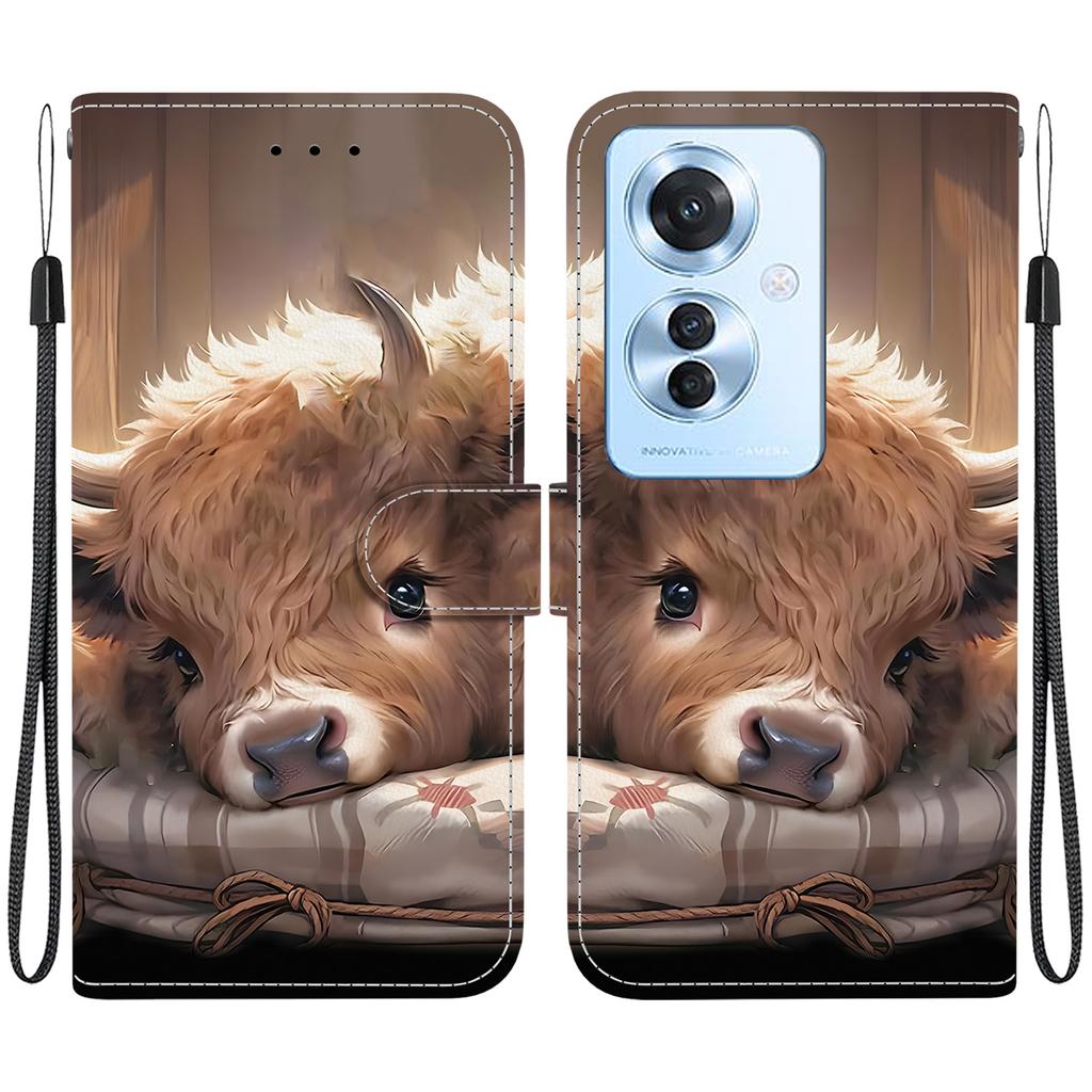 Handmade PU Leather Flip Case for Oppo Reno11 F/Oppo F25 Pro Anti-Slip Shockproof Cover with Wrist Strap & Heart/Rose Cat Designs