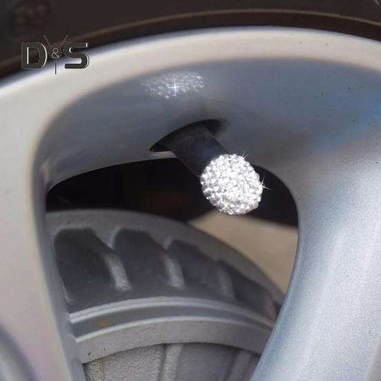 4 stk bildekkventiler Enkel installasjon Støvtett Unik glitrende Rhinestone dekkventilstamme Biltilbehør