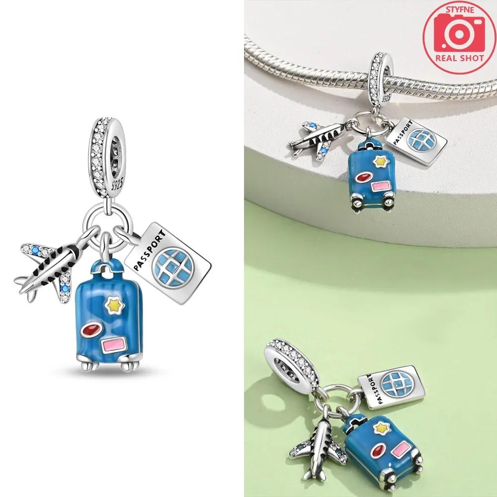 Copper Travel Series Suitcase Camera Airplane Hat Charms Fit Original Snake Chain Bracelet Diy For Women Jewelry Making Gift