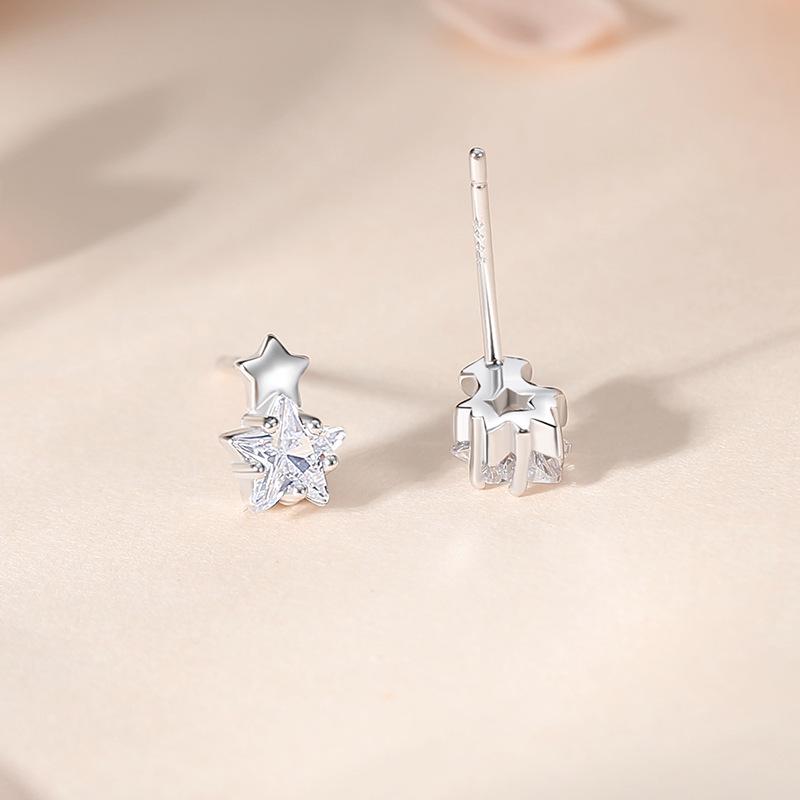 Korean S925 Sterling Silver Star Stud Earrings for Women - Zircon, Internet Celebrity Style, Christmas Gift
