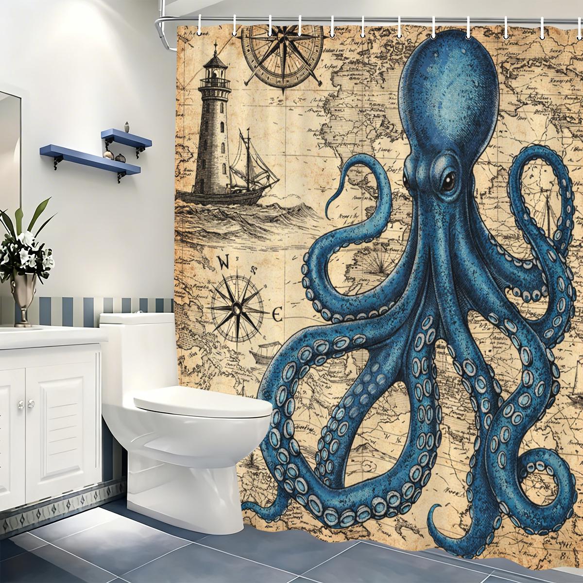

Vintage & Nature Themed Polyester Shower Curtains - Sea, Forest & Wilderness Printed Bathroom Decorative Curtains W60H190(CM)-1 Pcs