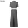 ZANZEA Women Short Sleeve Cropped Tops and Long Pants Two Piece Suit Sets