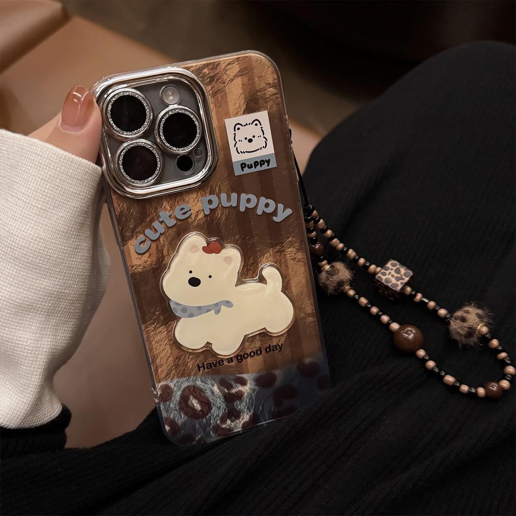 Brown Puppy Cartoon Lanyard Case for iPhone 16 15 14 13/12/11promax /xsmax/xr 7/8plus SE