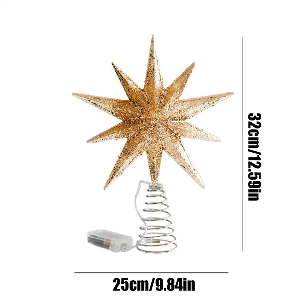 Christmas Tree Star Topper Holiday Treetop Decorations Pre-Lit Glittered Star Treetop For Office Indoor Home Bar Shop Bedroom