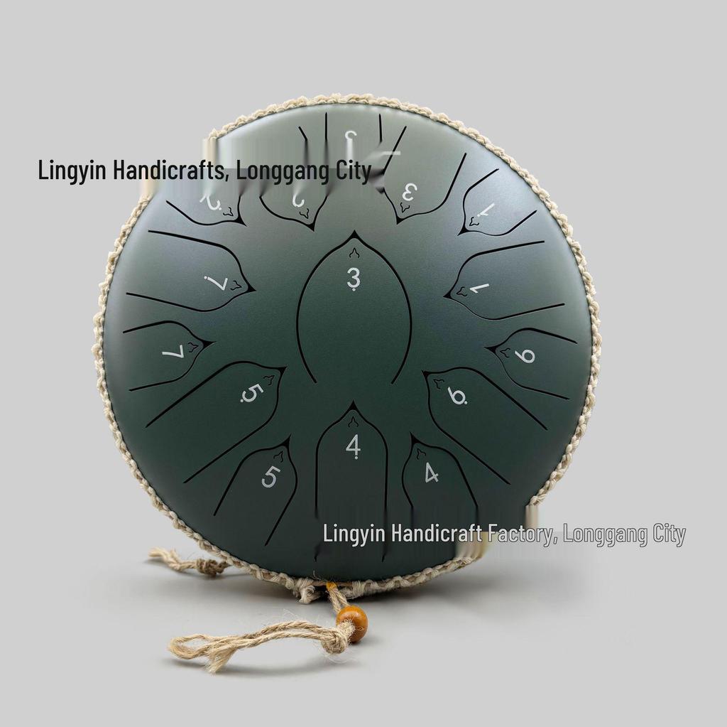 13-Inch Chinese Lotus Steel Tongue Drum, 15-Tone Ethereal Percussion Instrument for Children's Education