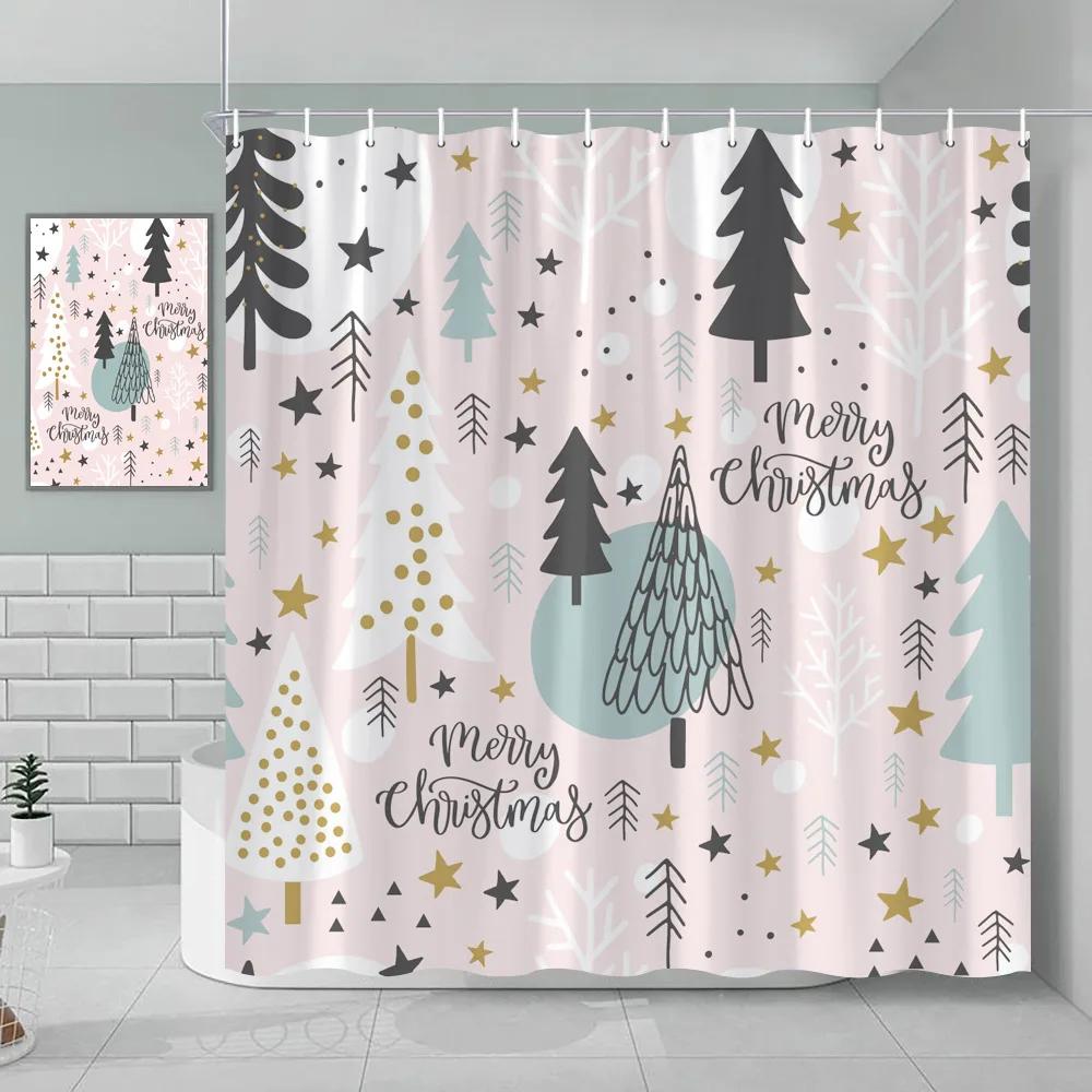 

Рождественская шторка для душа Розовый снеговик Санта Клаус Животное Рождественская елка Олень Фламинго Кошка Собака Рождественский шар Украшение для ванной 90x180cm-35x70in