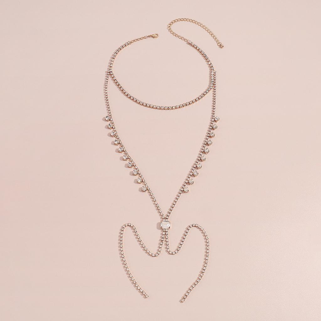 Women European Minimalist Y‑Shaped Long Choker Full Rhinestone Chain Geometric Necklace Jewelry