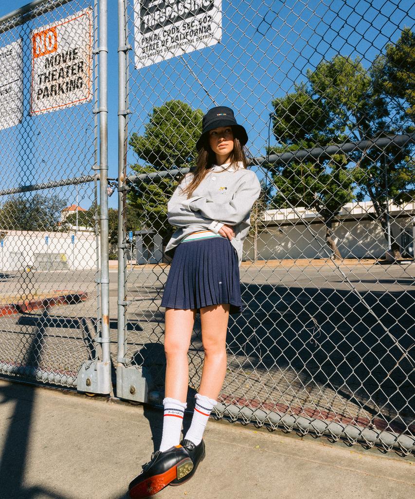 KANDINI Navy Elastic Waist Pleated Skirt
