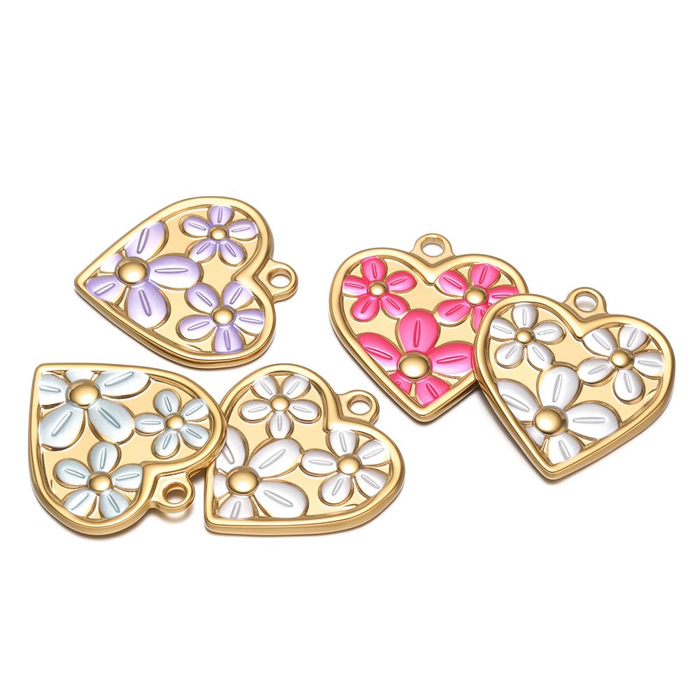 4pcs Stainless Steel Daisy Enamel Flower Hearts Charms for DIY Girls Jewelry Findings Women Necklace Pendants Earrings Making