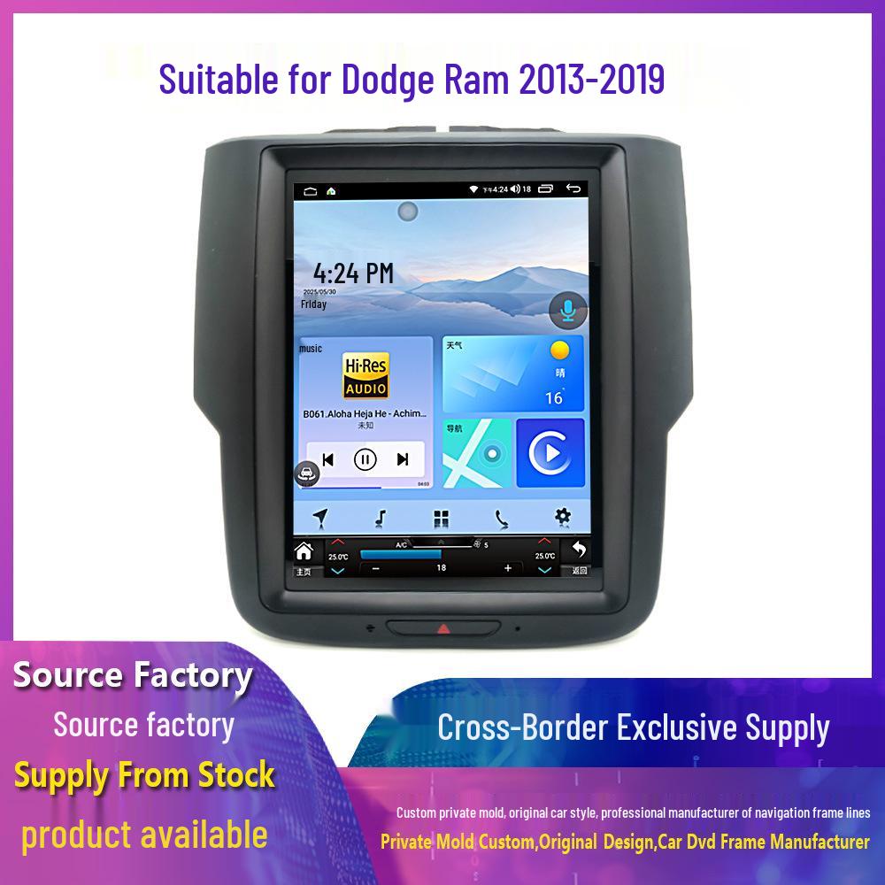 Compatible with Dodge Ram 12-18, Qualcomm navigation, integrated panoramic reverse camera, and CarPlay support.