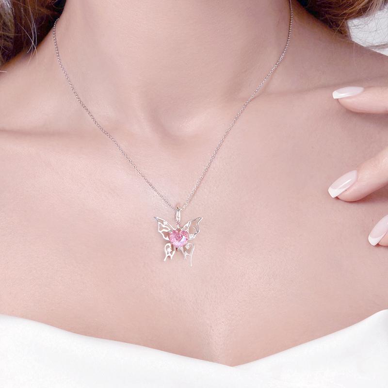 Barbie necklace [Original Design] Pink Butterfly Heart, Temperament and High-end Ins Style Love Confession Exquisite Gift Box Good Luck ZJYXL-YS-076