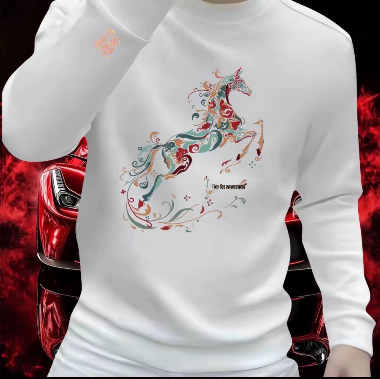 Huama New Style Men s Trendy Autumn Printed Heavyweight Crewneck Hoodie 5XL