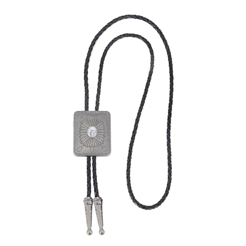 Punk Style Bolo Tie with Emblem Charm Necktie Necklace Costume Accessory