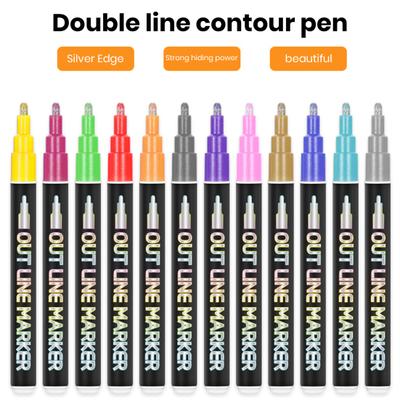 8/12/20Pcs Shimmery Double Line Outline Markers with 1-3mm Tip Odorless Ink Smooth Writing Metallic Pens for Card Making Lettering DIY Art Drawing