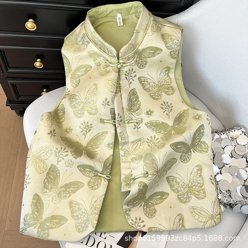 Retro Butterfly Button Stand-up Collar Jacquard Vest Women's 2025 New High-end Top