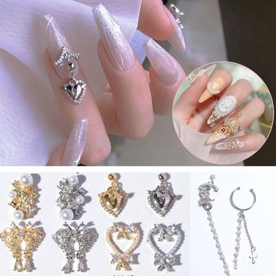 Accessories Heart Nail Zircon Jewelry Nail Art Decorations Bow Nail Rhinestones Zinc Zinc Alloy Pendant Chain