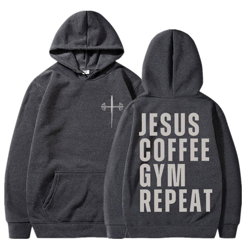 Gesù Caffè Palestra Ripeti Felpe Cristiane Uomo Donna Moda Vintage Harajuku Felpa con Cappuccio Felpa Larga Pile Pullover