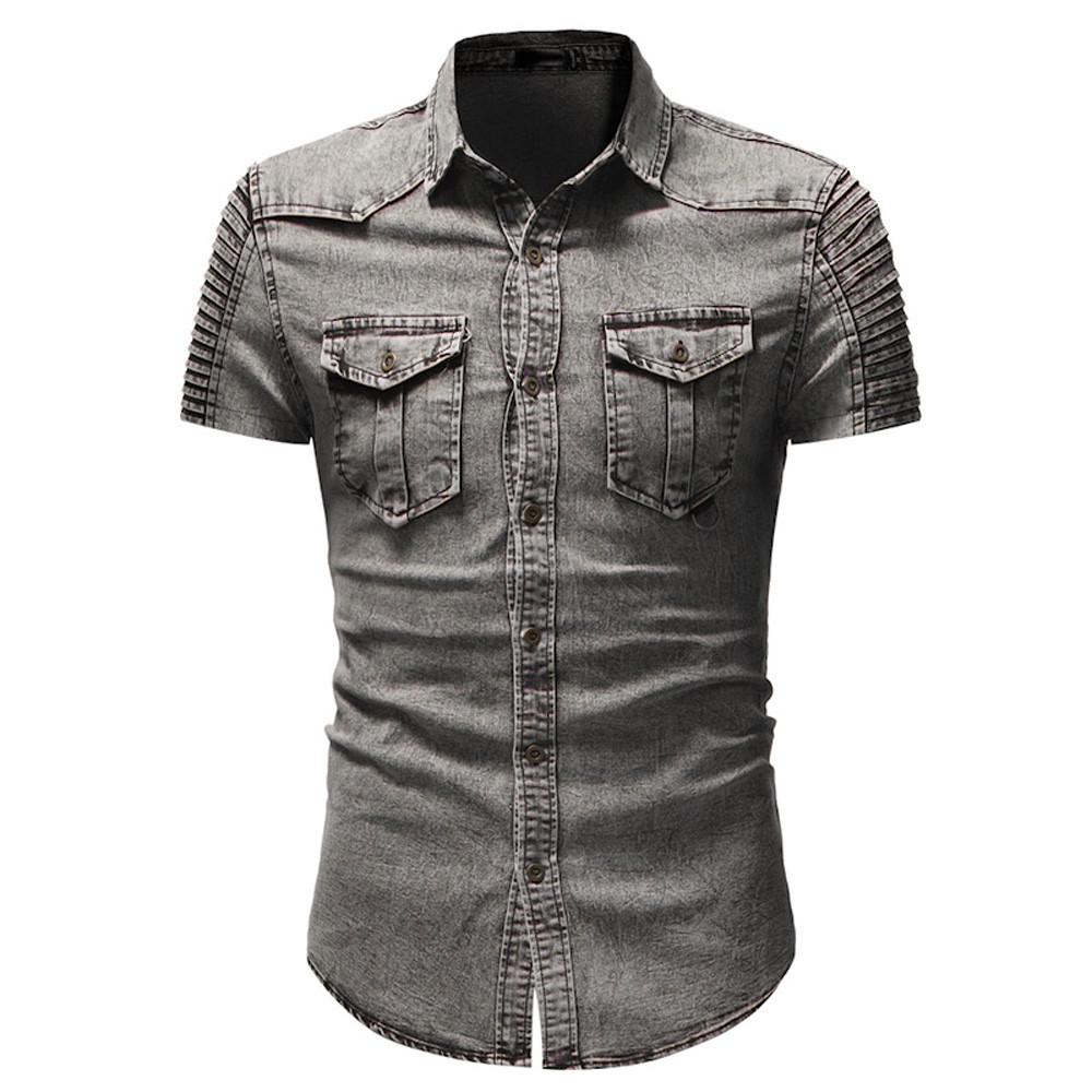 Buy Men's Casual Slim Fit Button Shirt Pocket Short Sleeve Tops Blouse