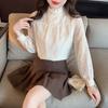 Autumn Fashion New 2024 Long Sleeve Ruffled Collar Casual Apricot Chiffon Blouse Shirt Women Tops Blouses Shirts J454