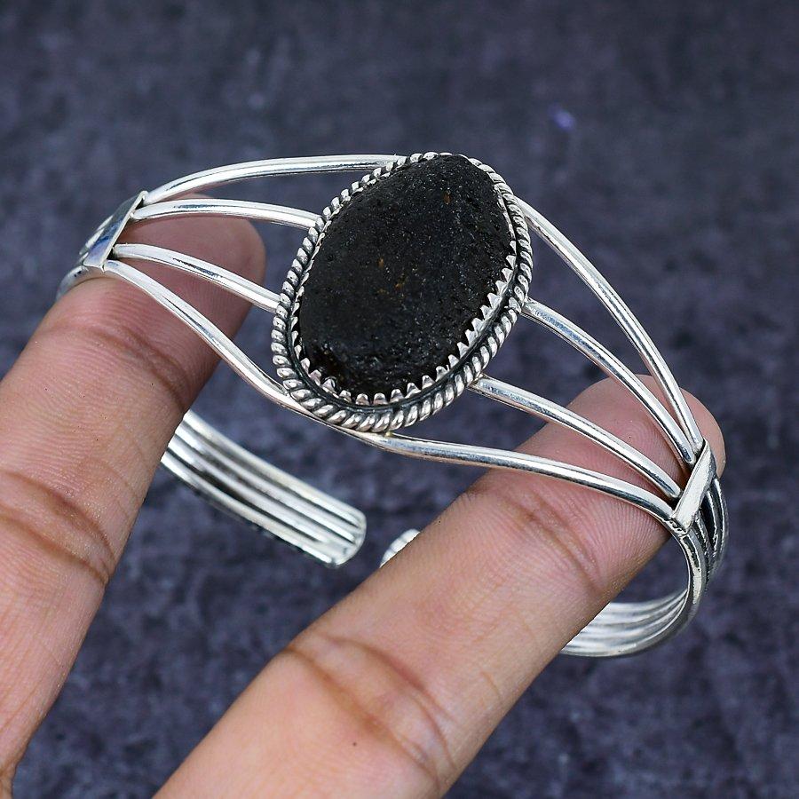 Natürlicher Turmalin Edelstein 925 Sterling Silber Armreif Verstellbar ETC-13924