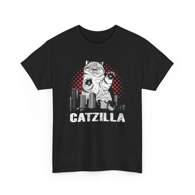 Maglietta Catzilla | Maglietta Catzilla | T-shirt Catzilla | Divertente Maglietta Gatto Nero A