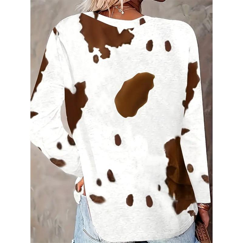 Women's T shirt Long Sleeve Graphic Animal Cow Vintage Stylish Casual Long Sleeve Crew Neck Regular Tops