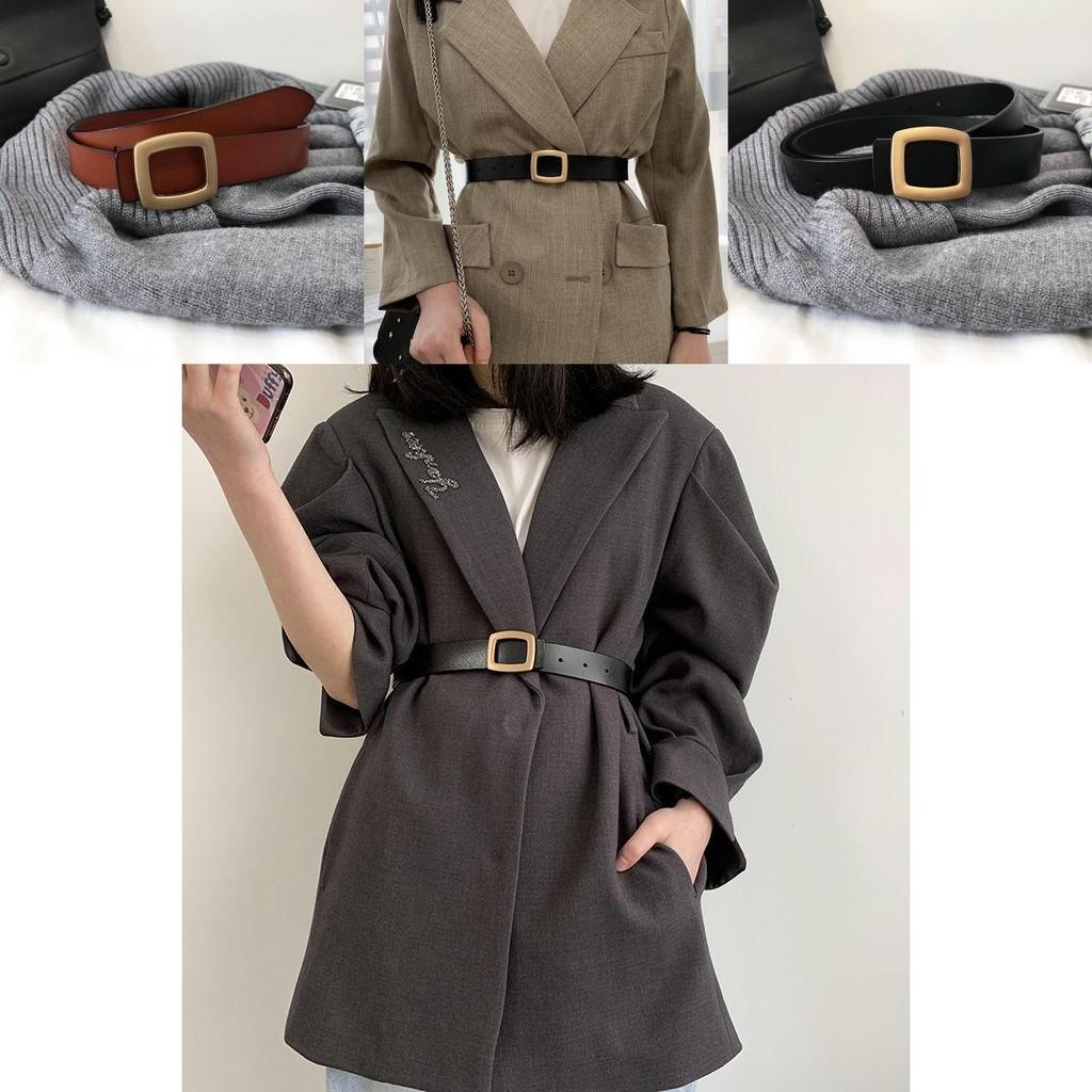 Korean Trendy Womens Style Wide Denim Pants Belt With Automatic Clasp In Classic Black Tan