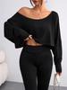 2025 New European/American Off-the-Shoulder Loose Long Sleeve Crop Top
