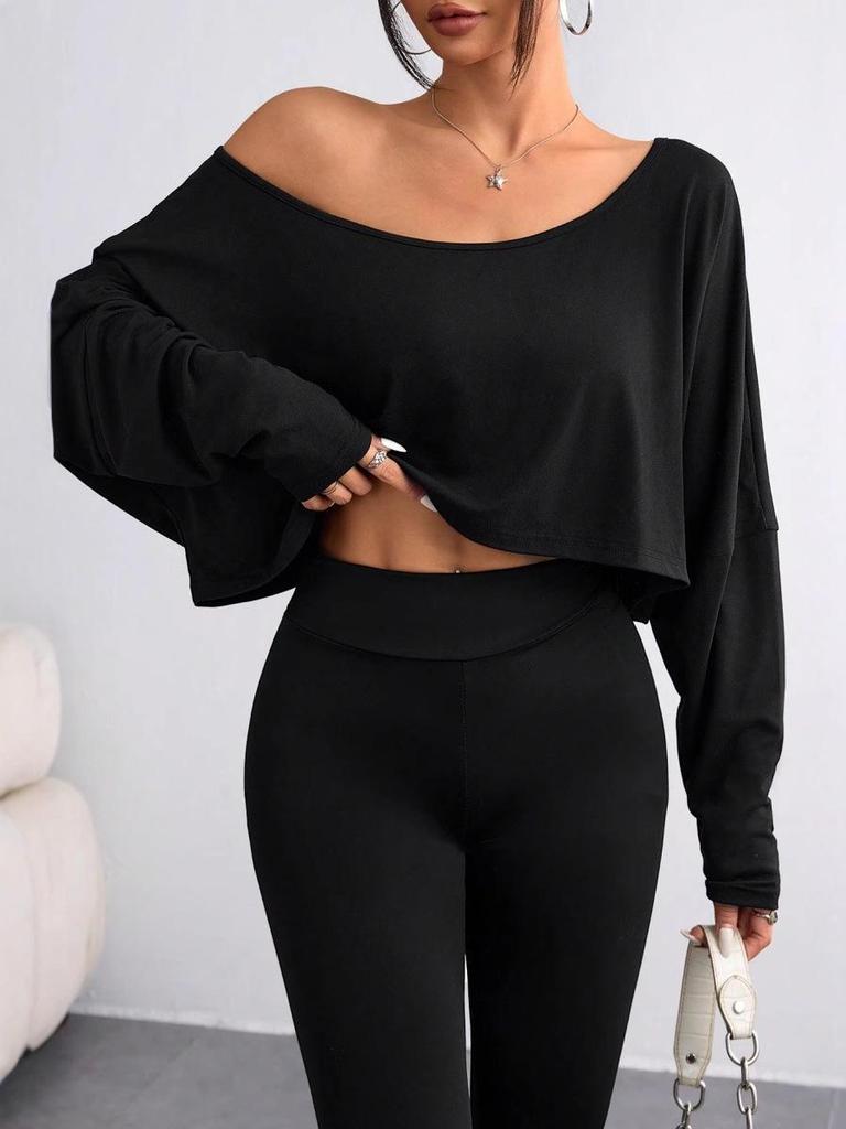 2025 New European/American Off-the-Shoulder Loose Long Sleeve Crop Top