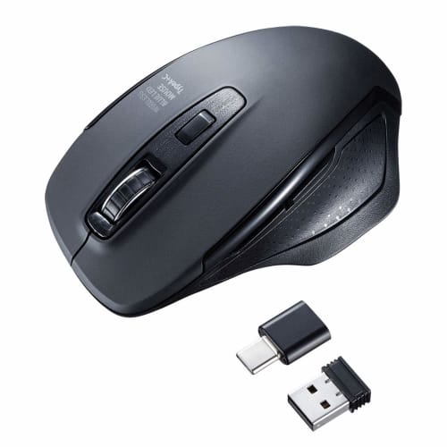 Sanwa Supply Silent Wireless Blue LED Mouse Type-C/A Connector Included Large 5 Button MA-WBLC169BK