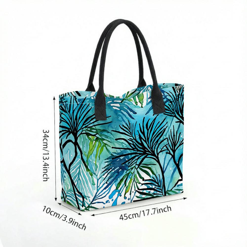Tropical Leaf Print Canvas Tote Bag Casual Daily Lightweight Travel Handbag