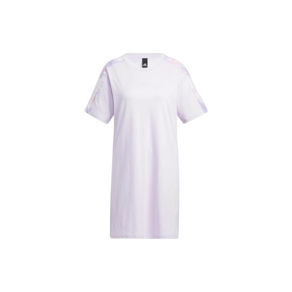 Adidas Long Tee with Alphabet Logo Print Sports Short Sleeve Dress Women Dress Light-Purple HF2478