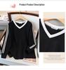 Plus Size Women's V-Neck Sweatshirt: Loose Fit, Slimming, Bust 150-160 Cm, Fits 200-350 Jin