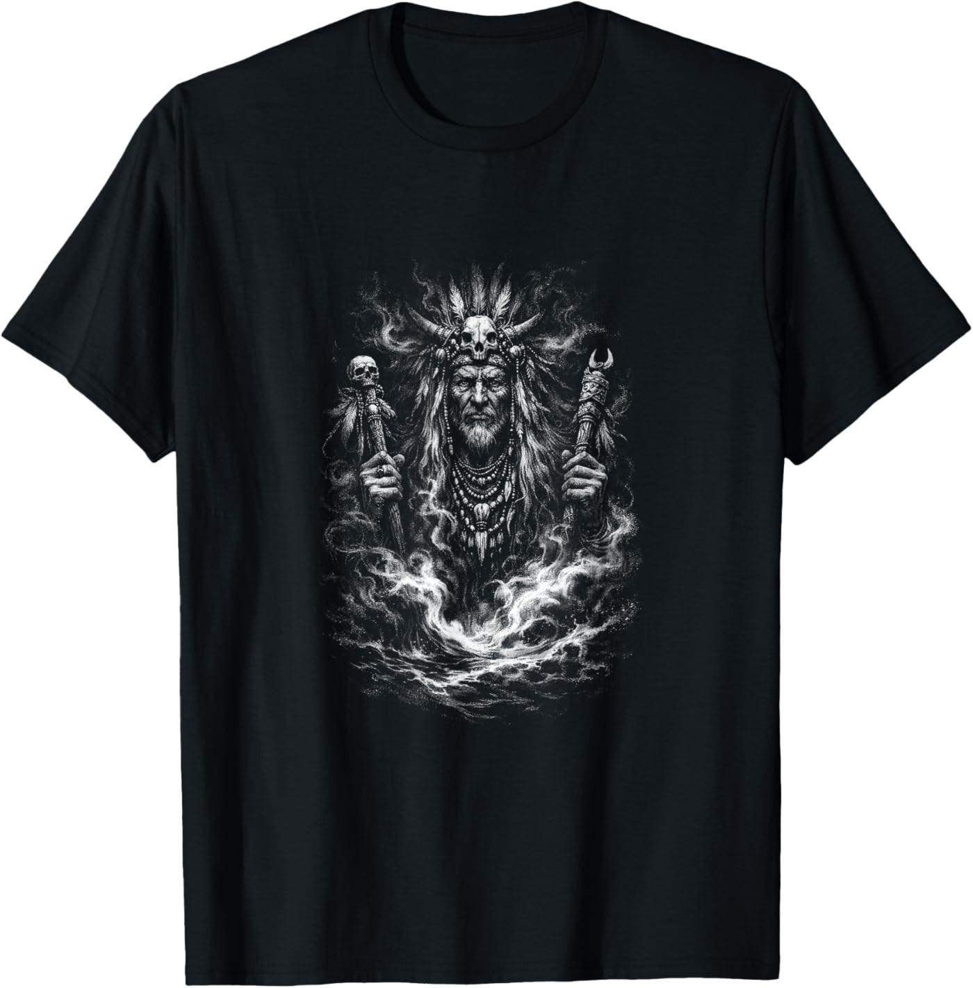 Dark Shaman Skull Sorcerer Tribal Spirit Ritual T-Shirt S разноцветный