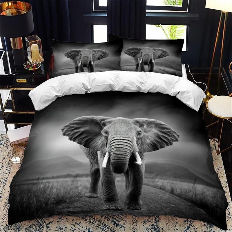 Premium African Wildlife 3D Elephant Duvet Cover African Tropical Grassland Scene Theme Bedding Bedroom Decoration For Women Men Kids