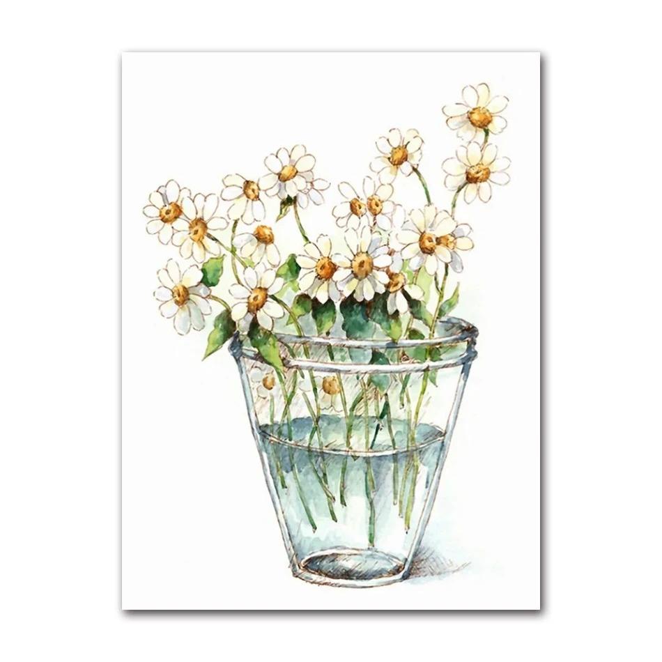 Sunflower Floral Lilac Watercolor Posters Boho Wall Art Canvas Painting Prints Pictures Nordic Style Living Room Interior Decor