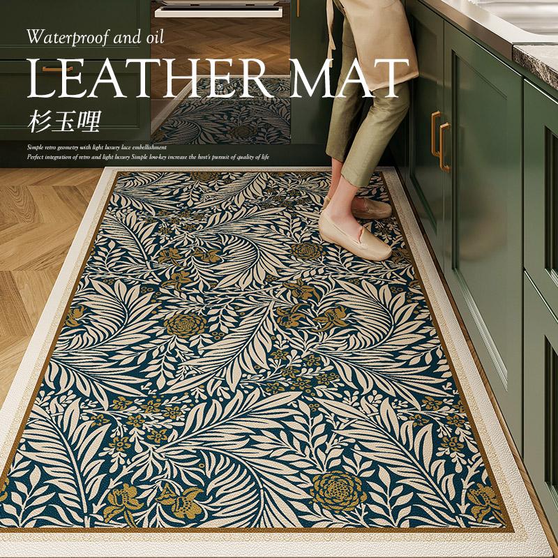 Tapis de cuisine résistant aux taches et à l'huile Tapis de maison en cuir PVC Tapis de sol de balcon rétro américain Tapis de grande surface lavables antidérapants 50x120cm