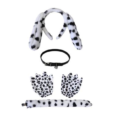 Dalmatiner Welpen Kostüm Zubehör mit Ohren Stirnband, Handschuhen, Schwanzglocken Halsband Halloween Tier Verkleidungsset
