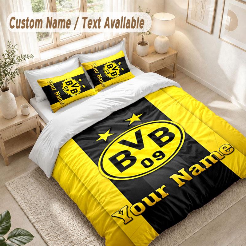 Custom Name Bedding Set 3 PiecesBorussia Dortmund Print Duvet Cover + 2 Pillowcases Soft Bed Decor