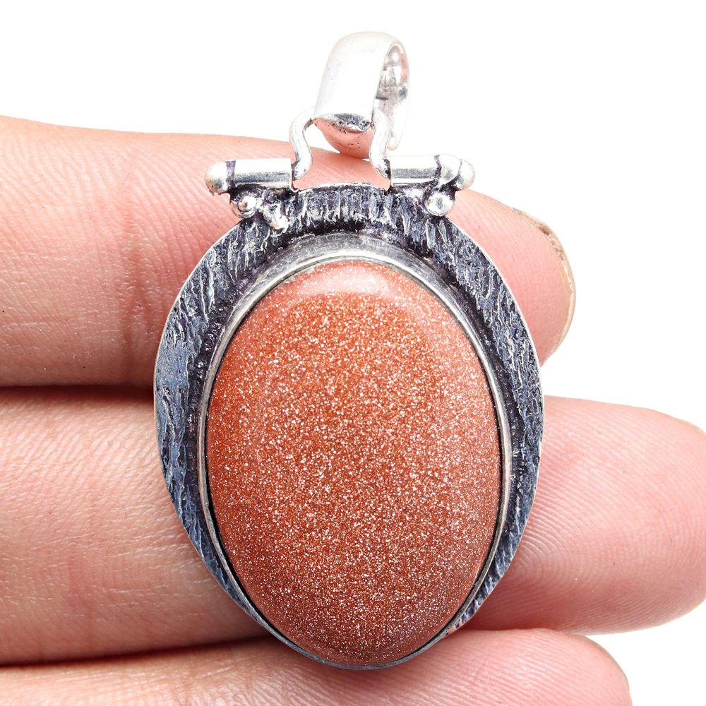 Pendant Red Sunsitara Gemstone Gift For Her Silver Jewelry 1.75"