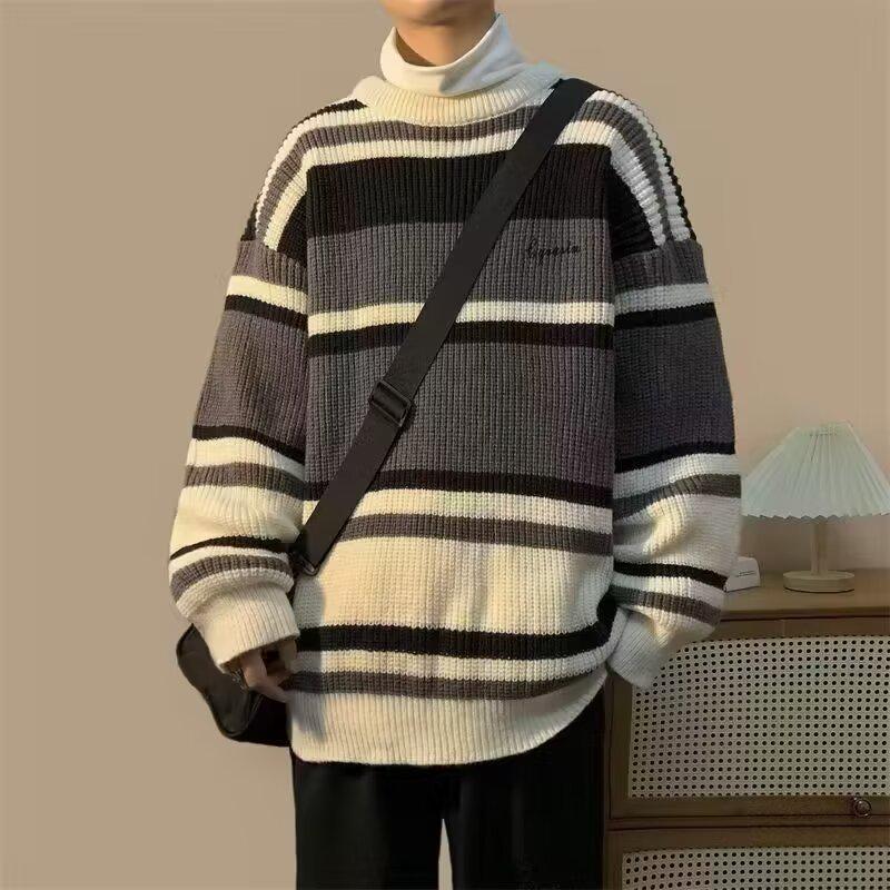 Men's Retro Striped Knit Sweater - Autumn/Winter Collection