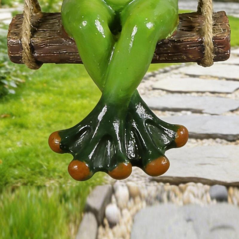 Swinging Frogs Garden Figurine, Resin Hanging Yard Decors for Patios Porch Balconies Tree Branch Plant Area and Mini Landscape, Collectible Ornament