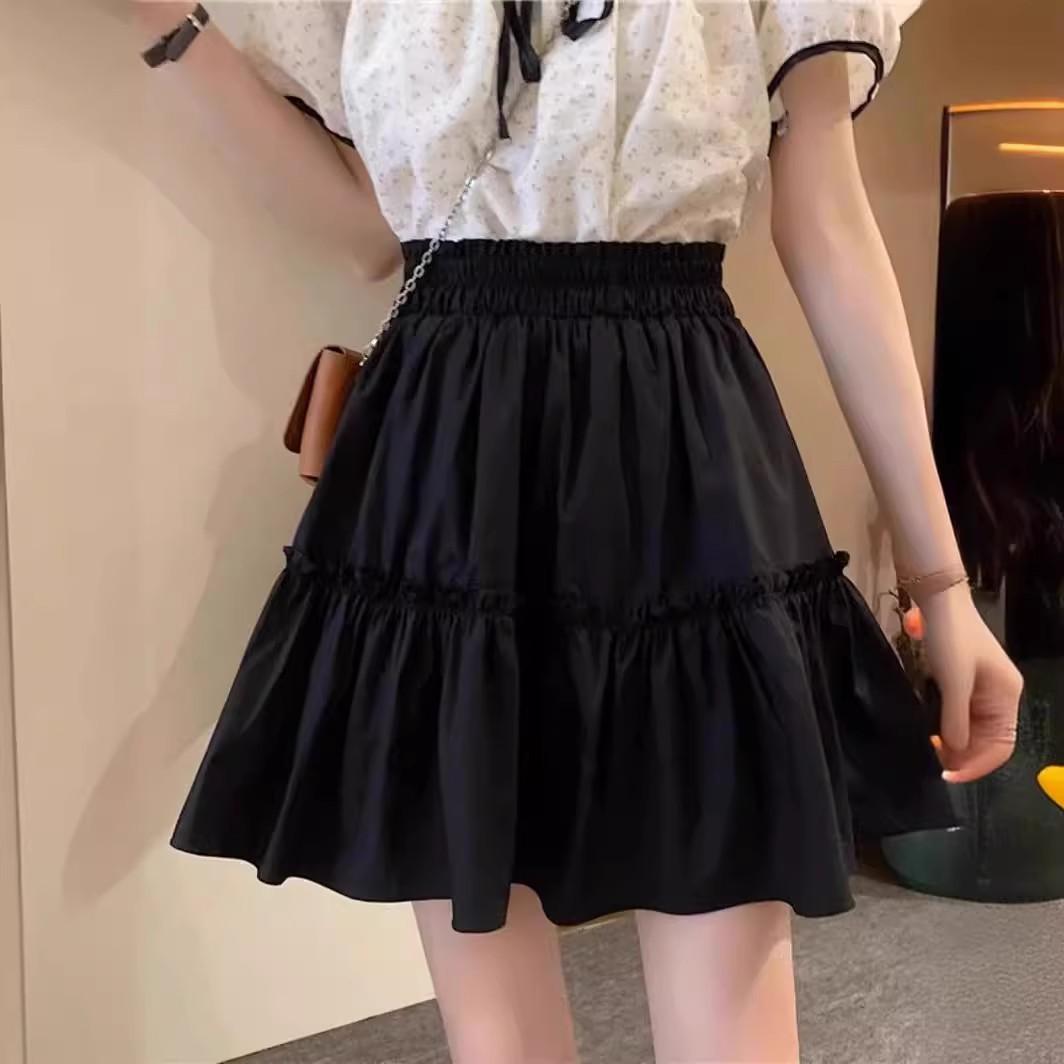 

Women s Summer Black Versatile Pleated Skirt High-Waisted Slimming Casual Design-forward Slimming All-match Versatile A-Line Pencil Mini Skirt 4XL