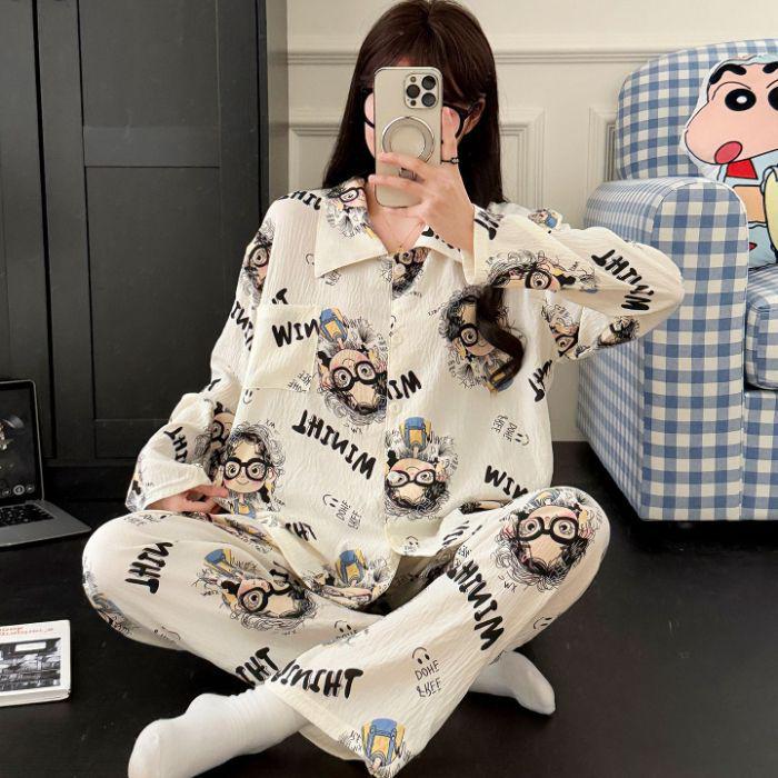 Set Pijama Drăguț de Desene Animate pentru Femei 2025 - Cardigan de Primăvară/Toamnă cu Mâneci Lungi și Pantaloni