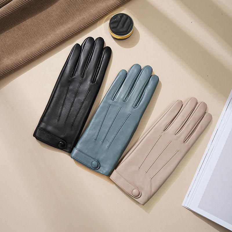 Sheepskin Natural Gloves Women's Genuine Leather Wrist Warmer Cycling Driving Winter Warm Luva Fleece Lining Fashion Accessories