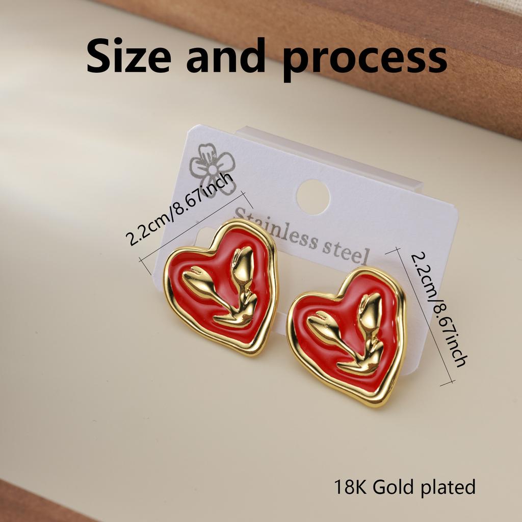 Women’S Earrings Modern Enamel Heart Earrings 18k Gold Plated Earrings Comfortable For Casual Occasions Dressy Occasions